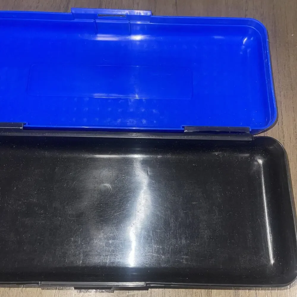 Vintage 90's Spacemaker Pencil & Ruler Boxes Newell Office Products Blue Black